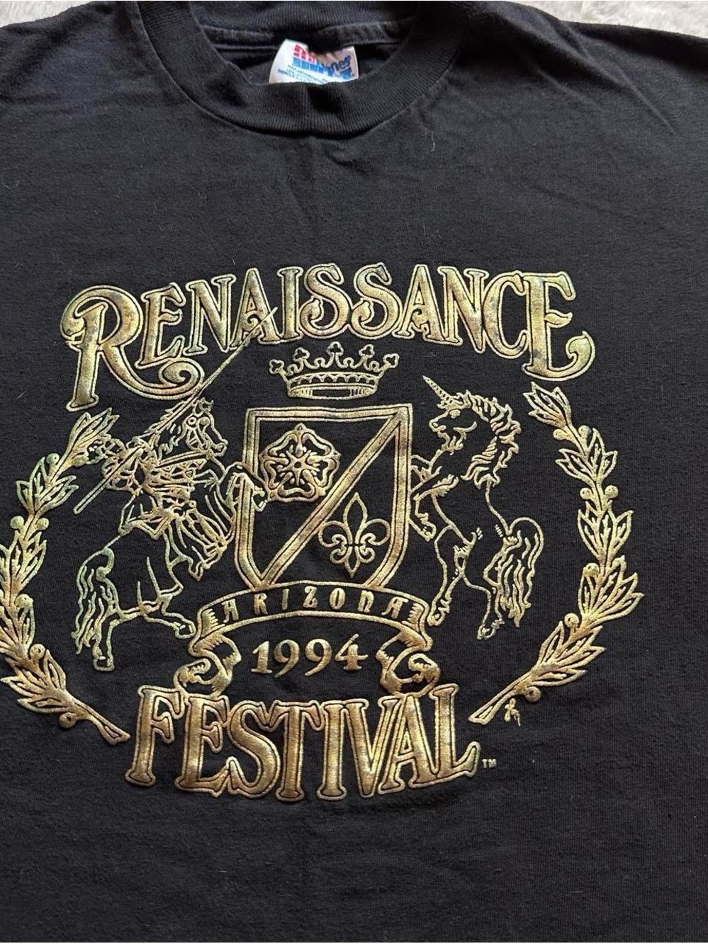 Vintage Arizona Renaissance Festival 1994 Black Tee with Gold Crest M